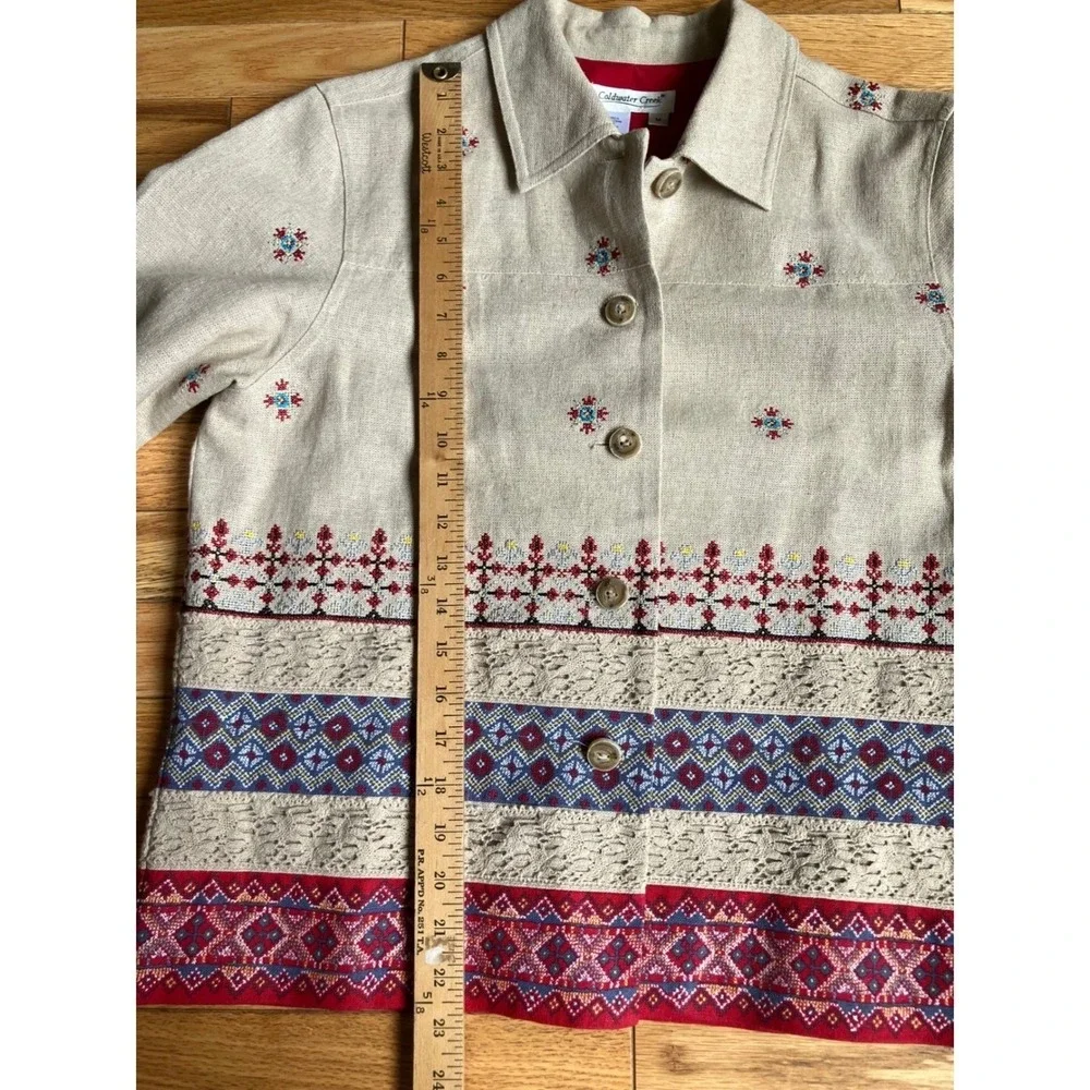 Linen Blend Embroidered‎ Lace Southwestern Jacket Cottagecore Beige Red Blue Med
